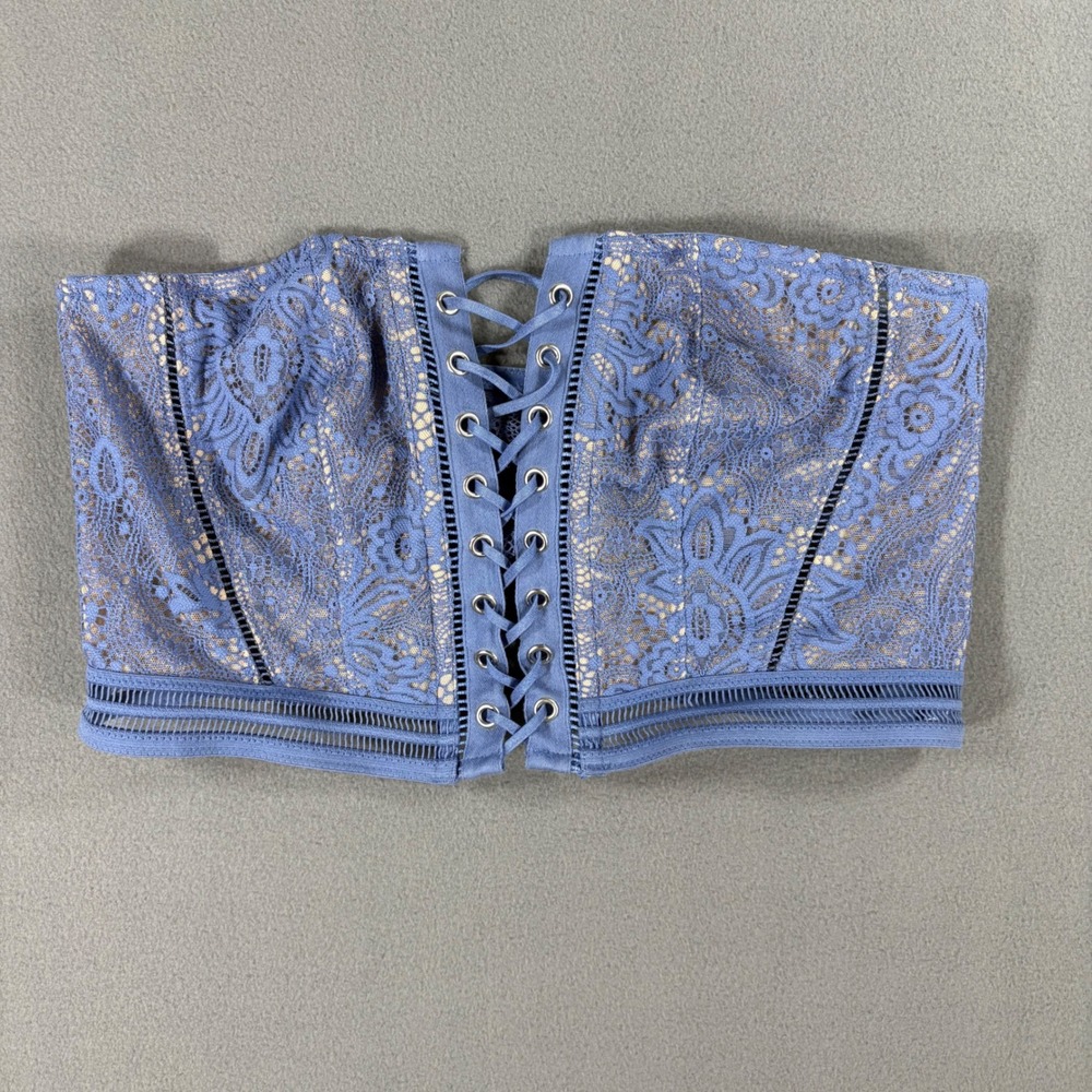 Victoria's Secret Corset Top Womens Large Blue Excellent Lace Up Strapless